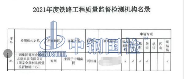鐵路工程質量監督檢測機構名錄——中鋼國檢